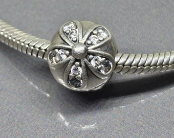 PANDORA Dazzling Daisies Clip Charm Flower Clip With Clear CZ Charm Retired Pandora Charm 925 Sterling Silver SN012