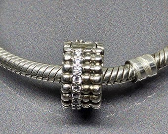 Charm Pandora con clip di perline e zircone trasparente, in argento Sterling 925, SV081