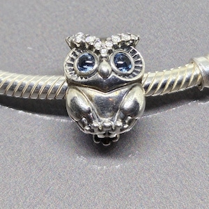 Charm Pandora Gufo Scintillante, Charm con Perlina, Charm Pandora Gufo, Argento Sterling 925 SN077