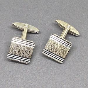 Vintage 9ct Gold on Silver Square Bullet Back Textured Square Cufflinks 925 Sterling Silver ST053