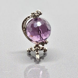 Vintage Crystal Globe Charm Spinning Pendant Charm for Charm Bracelet 925 Sterling Silver SR044
