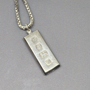 Vintage 1979 Sheffield Ingot Pendant with Chain Hallmarked Bar Pendant 925 Sterling Silver SR017