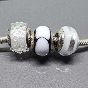 Lovelinks by Aagaard Glass Charm White Silver Foil Stripe Soft Spot Smoke Marshmallow Brown Bead with Rubber 925 Sterling Silver SL051A-C