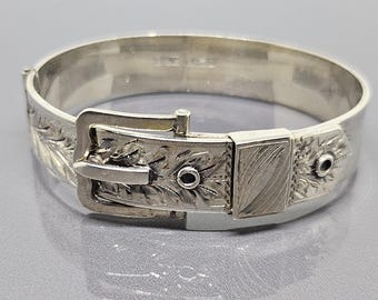 アクセサリー Vintage Silver Belt Buckle Bracelet 925 925 Sterling Silver Belt Buckle Cuff Bracelet, Adjustable Unisex