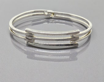 Vintage 3 Bar Hinged Bracelet Modernist Bar Cuff Bracelet Geometric Cuff Bracelet 925 Sterling Silver ST081