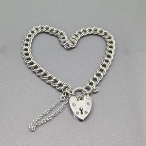 Vintage Sterling Silber Doppel Glieder Panzerkette Vorhängeschloss Verschluss Charm Armband mit Sicherheitskette 18 cm 925 Sterling Silber SP076