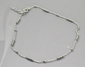 Bead Anklet Bracelet Soldered Bracelet 1.5mm Ball Link Satellite Chain 925 Sterling Silver SS036 R