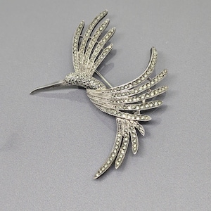 Vintage 1988 Marcasite Flying Hummingbird Brooch 925 Sterling Silver SN044