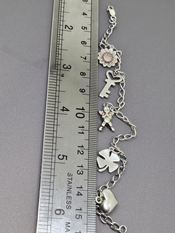 Vintage Curb Link Chain Bracelet With Charms 18cm 925 Sterling 
