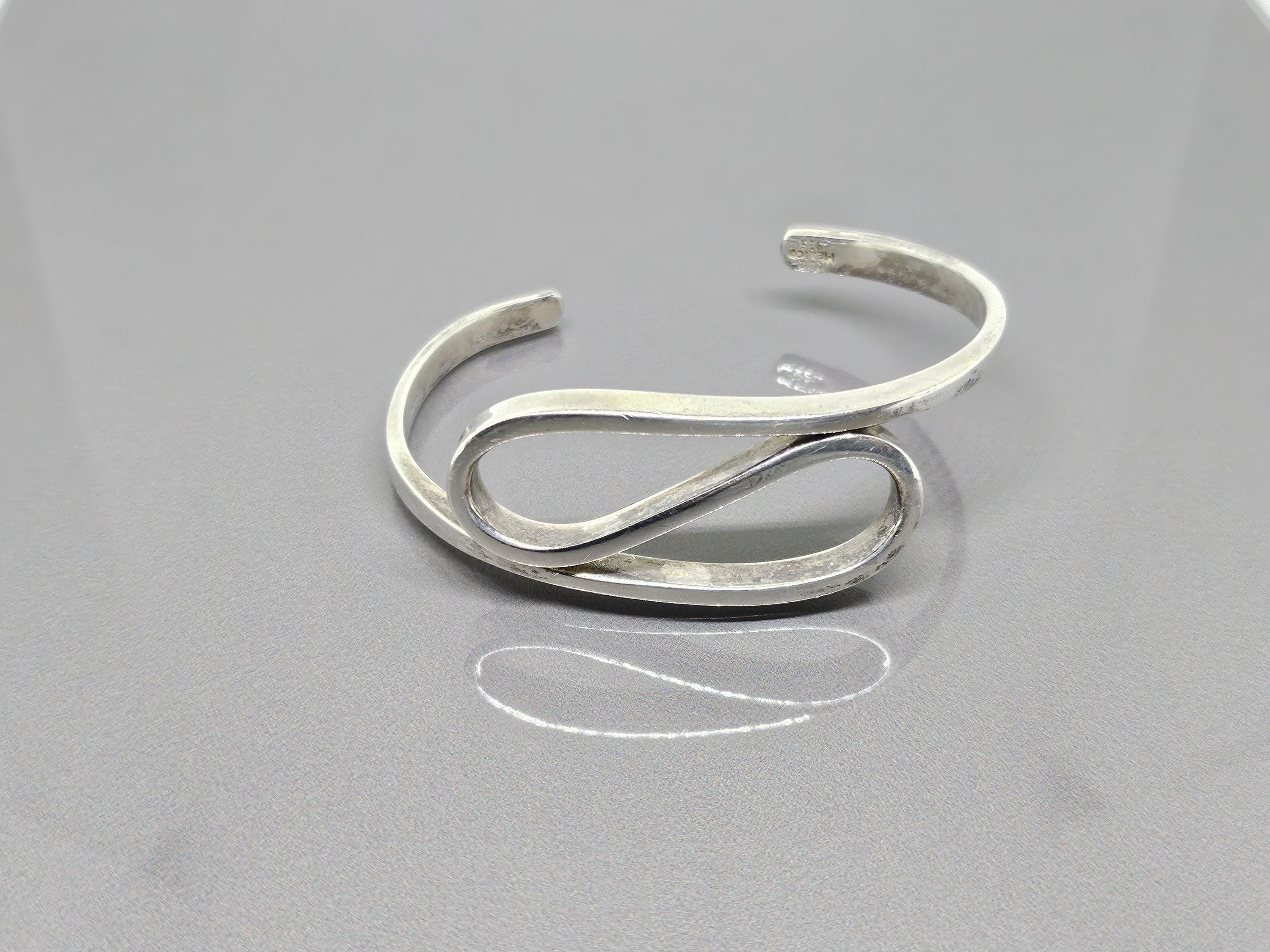 シ*ン様 vintage Mexican jewelry silver bang Vintage Taxco CII Mexico Zig Zag Bangle Wide S Shape Cuff Bracelet