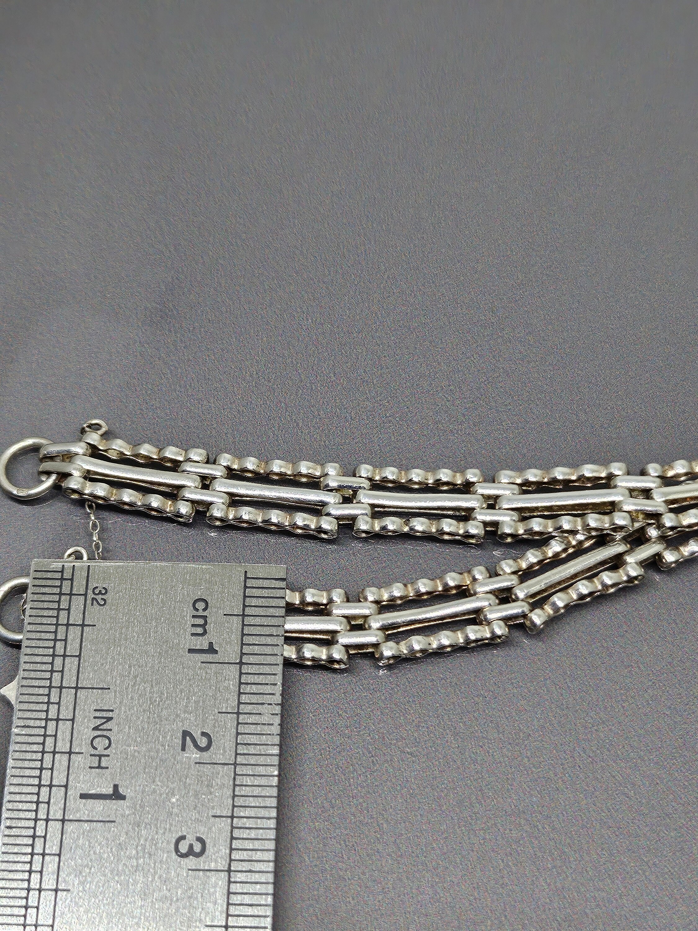 Vintage 3 Bar Padlock Clasp Fancy Link Bracelet With Safety
