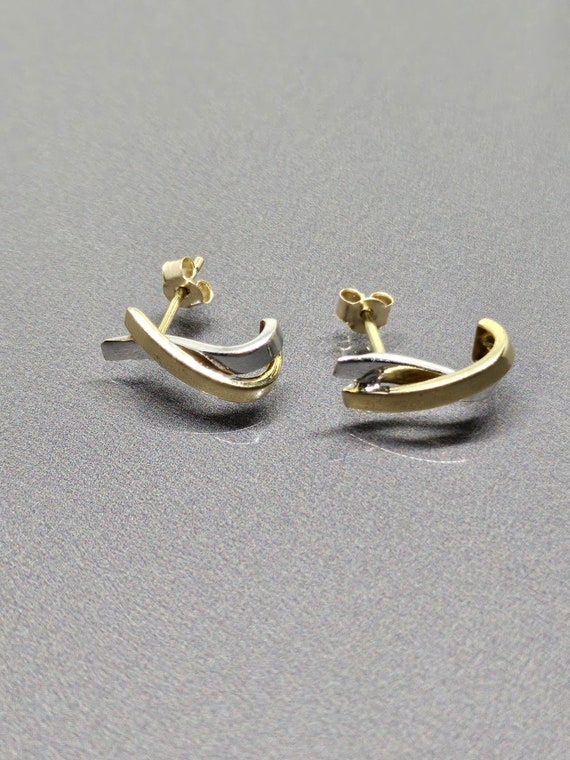 Cross Stud Earrings Solid Gold Earrings White Yel… - image 1