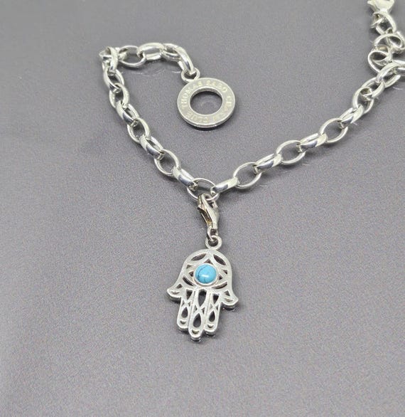 Thomas Sabo Hand of Fatima Charm With Simulated Turquoise Hamsa