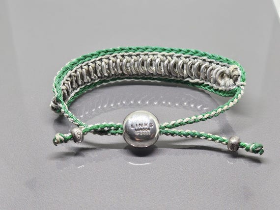 Links of London Rare Silver and Green Woven Cord Sweetie Bracelet