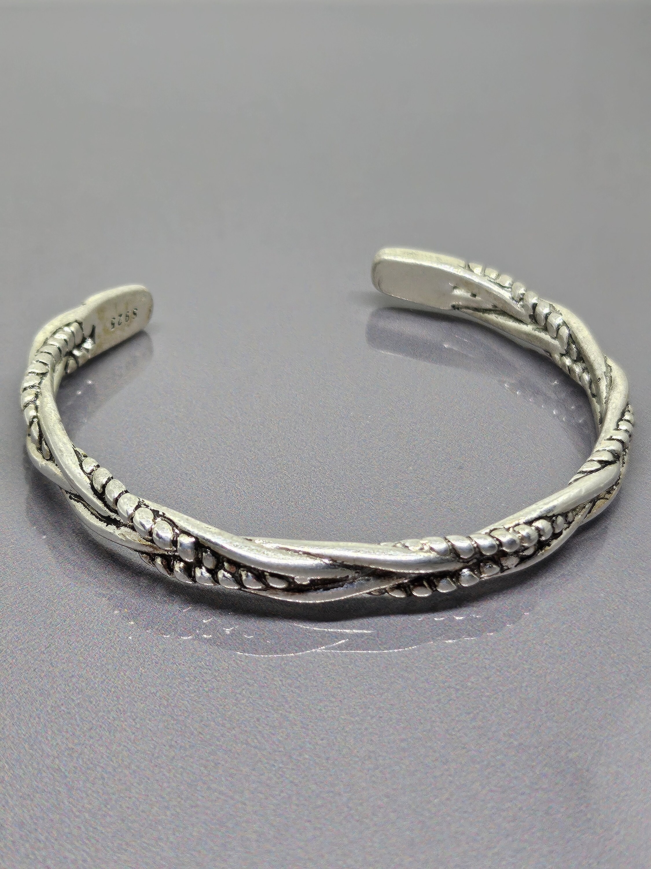 テクスチャード織りバングルブレスレット シフブレスレット 925