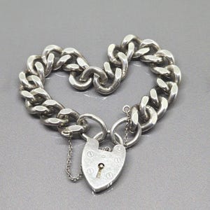 Antike 1961 Panzerkette Vorhängeschloss Charm Armband mit Sicherheitskette 925 Sterling Silber SR054