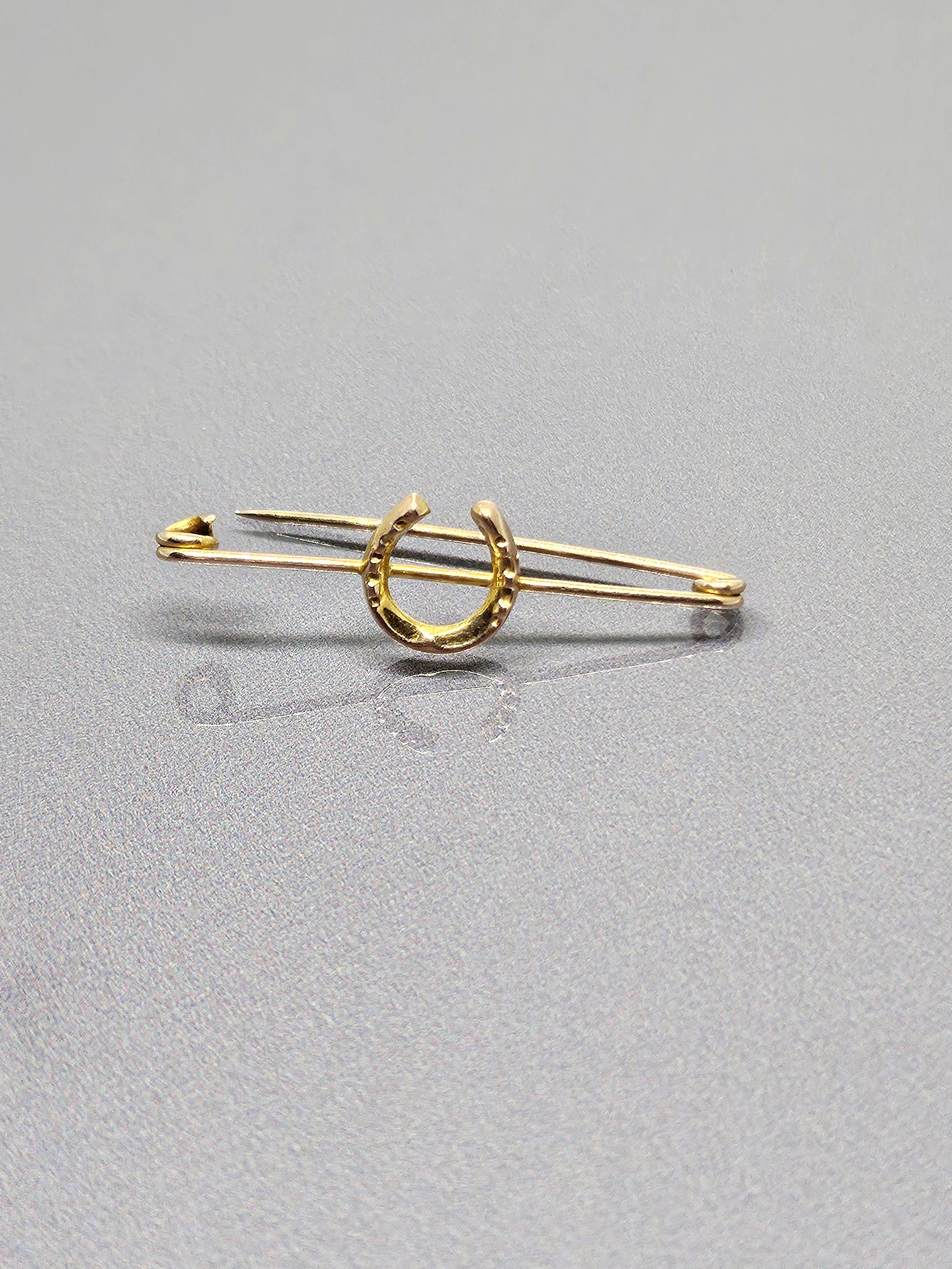 Épingle de cravate fer à cheval vintage en or massif, broche fer à cheval porte-bonheur, or jaune 375 9 carats YG017 - France