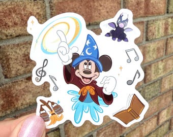 Sorcerer Mouse Vinyl Sticker - White Glossy Background