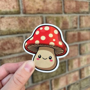 Red Mushroom vinyl sticker- water resistant