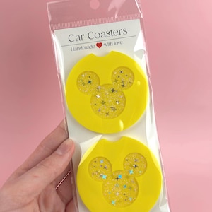 Yellow Glitter Mouse Car Coasters | Car Acessory