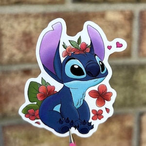 Stitch Hawaiian Flower vinyl sticker - water resistant