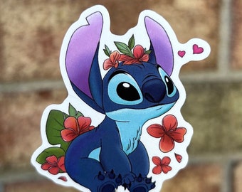 Stitch Hawaiian Flower vinyl sticker - water resistant