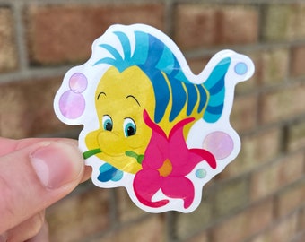 Flounder, Mermaid Sticker, water-resistant