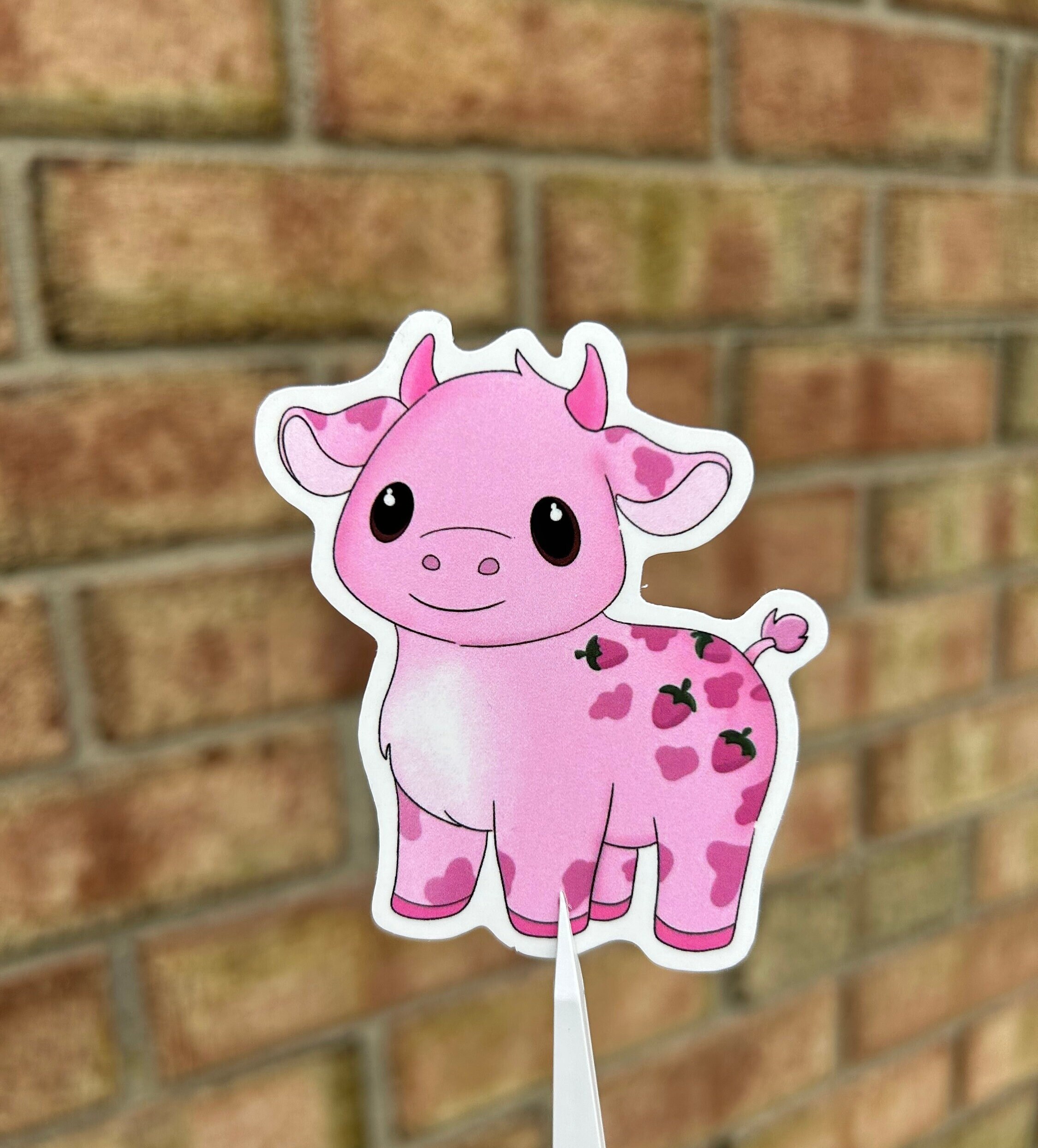 Strawberry Cow Vinyl Sticker - Etsy