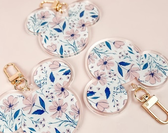 Bag Charm - Acrylic Preppy Pink Floral Mouse Head