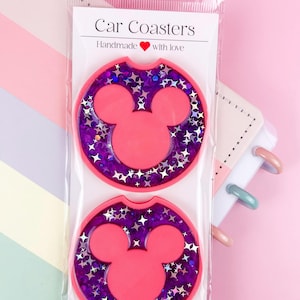 Purple & Hotpink Glitter Mouse Car Coasters | Car Acessory
