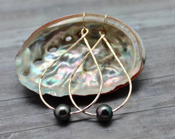 Tahitian Pearl Tear Drop Hoops