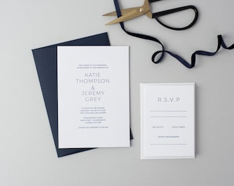 Letterpress Wedding Invitation Suite Main Invite and Envelopes 50 Pieces
