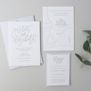 Letterpress Wedding Invitation Suite (Main Invite and Envelopes) (50 Pieces) - Elizabeth Design