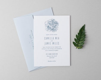 Letterpress Wedding Invitation Suite (Main Invite and Envelopes) (50 Pieces) - Camilla Design