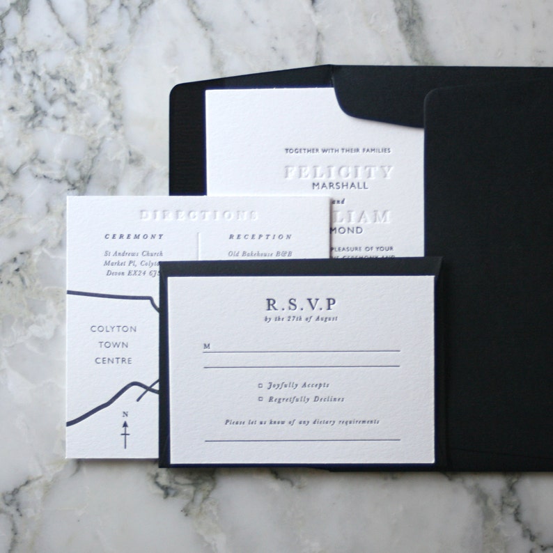 Letterpress Wedding Invitation Suite main Invite and Etsy