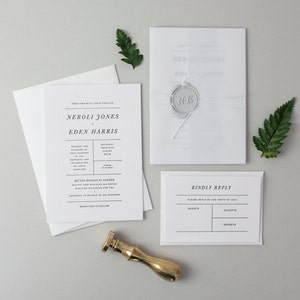 Letterpress Wedding Invitation Suite (Main Invite and Envelopes) (50 Pieces) - Harris Design