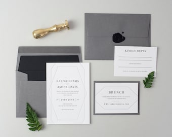 Letterpress Wedding Invitation Suite (Main Invite and Envelopes) (50 Pieces) - Davis Design