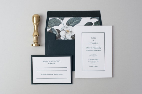 Letterpress Wedding Invitation Suite Main Invite and Envelopes 50 Pieces
