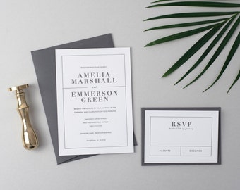 Letterpress Wedding Invitation Suite (Main Invite and RSVP) (SAMPLE) - Emmerson Design