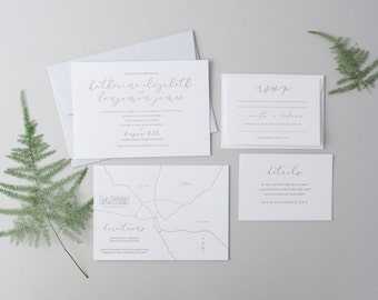 Letterpress Wedding Invitation Suite (Main Invite, RSVP and Vellum Wrap with Wax Seal) (SAMPLE) - Benjamin Design