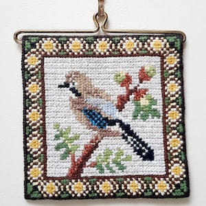 Swedish embroidered Jay wall hanging