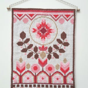 Swedish floral embroidered wall hanging