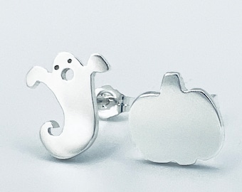 Ghost and Pumpkin Earring Studs Handmade from Sterling Silver