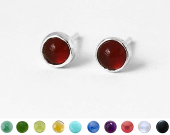 Small Stone Earring Studs in Sterling Silver