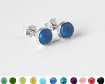 6mm  Earring Studs With Gem in Sterling Silver