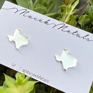 Solid Sterling Silver Texas Earring Studs, Handmade