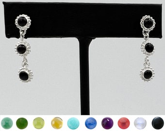 Solid Sterling Silver Dangle Earrings with Gemstones