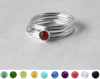 Smooth Sterling Silver Stacking Ring with Gem