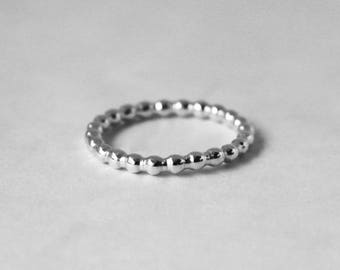 Thin Beaded Sterling Silver Ring