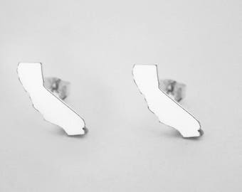 Solid Sterling Silver California State Earring studs, Available in any State or Country Upon Request, Handmade